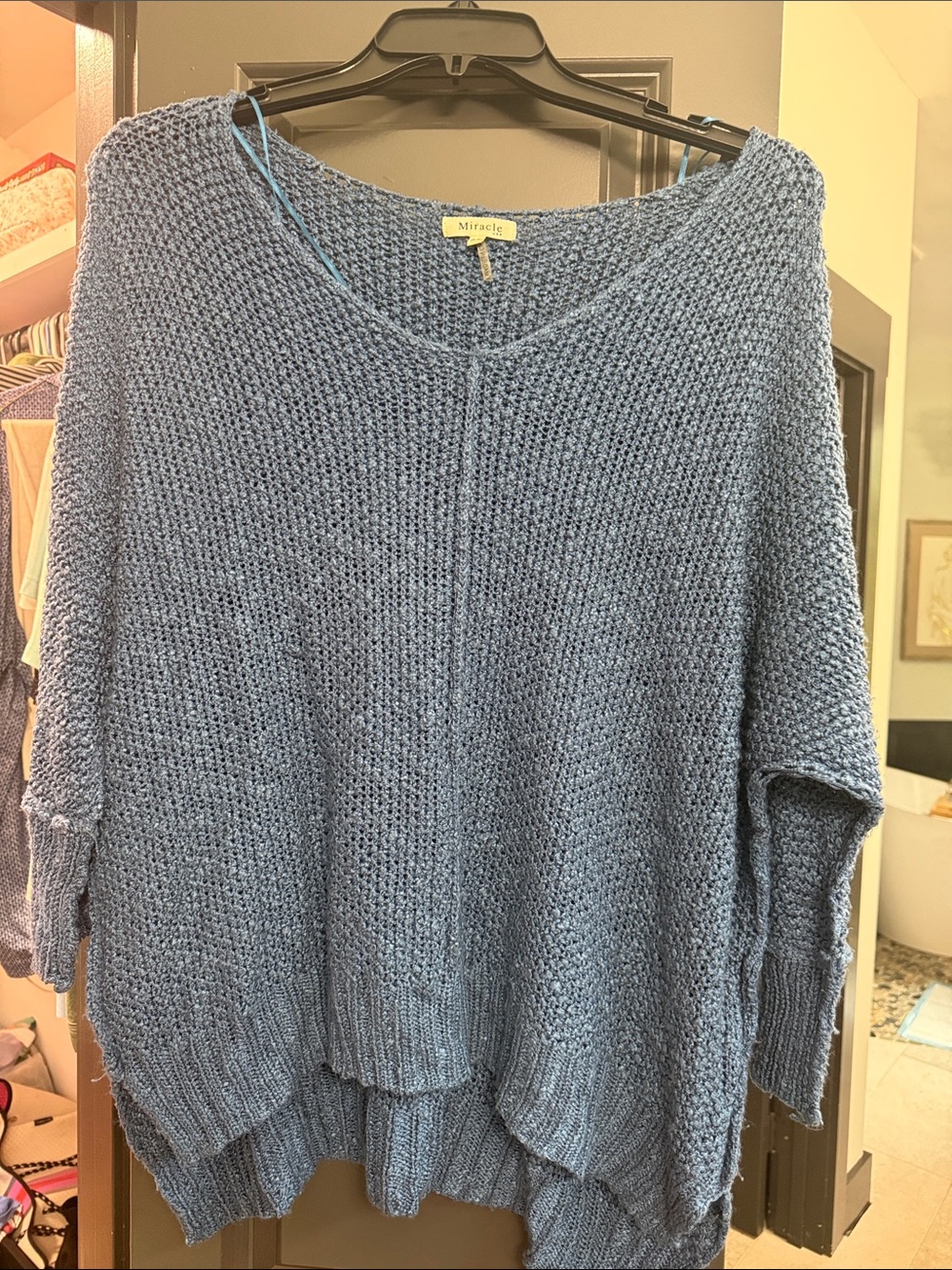 Miracle Slate Blue Scoop Neck Knit Pullover